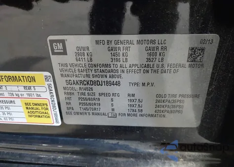 2013 Buick Enclave Leather from USA, damaged, VIN 5GAKRCKD8DJ189448